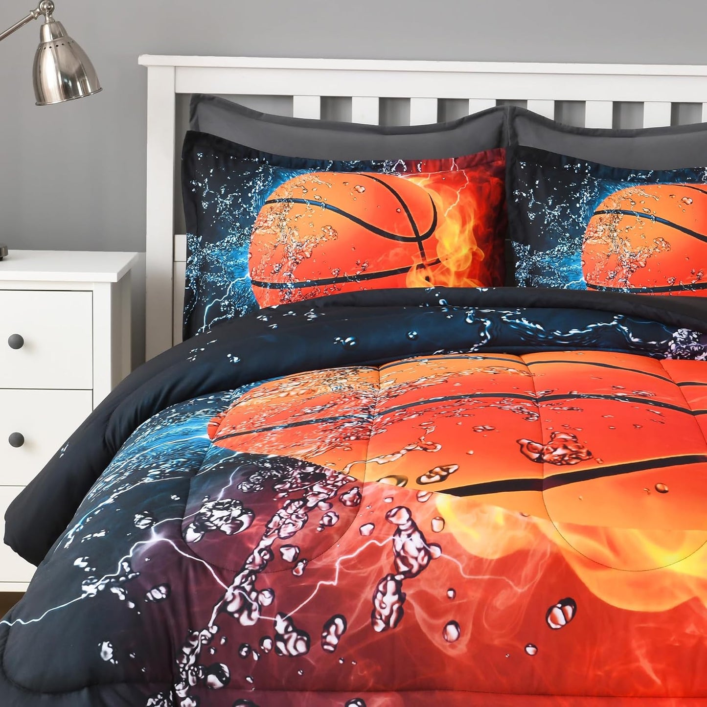 Basketball Comforter Set - Full Size (79X90 Inch), 3 Pieces (1 Comforter, 2 Pillowcases) Microfiber Sport Bedding for Kids Boys Girls Teens