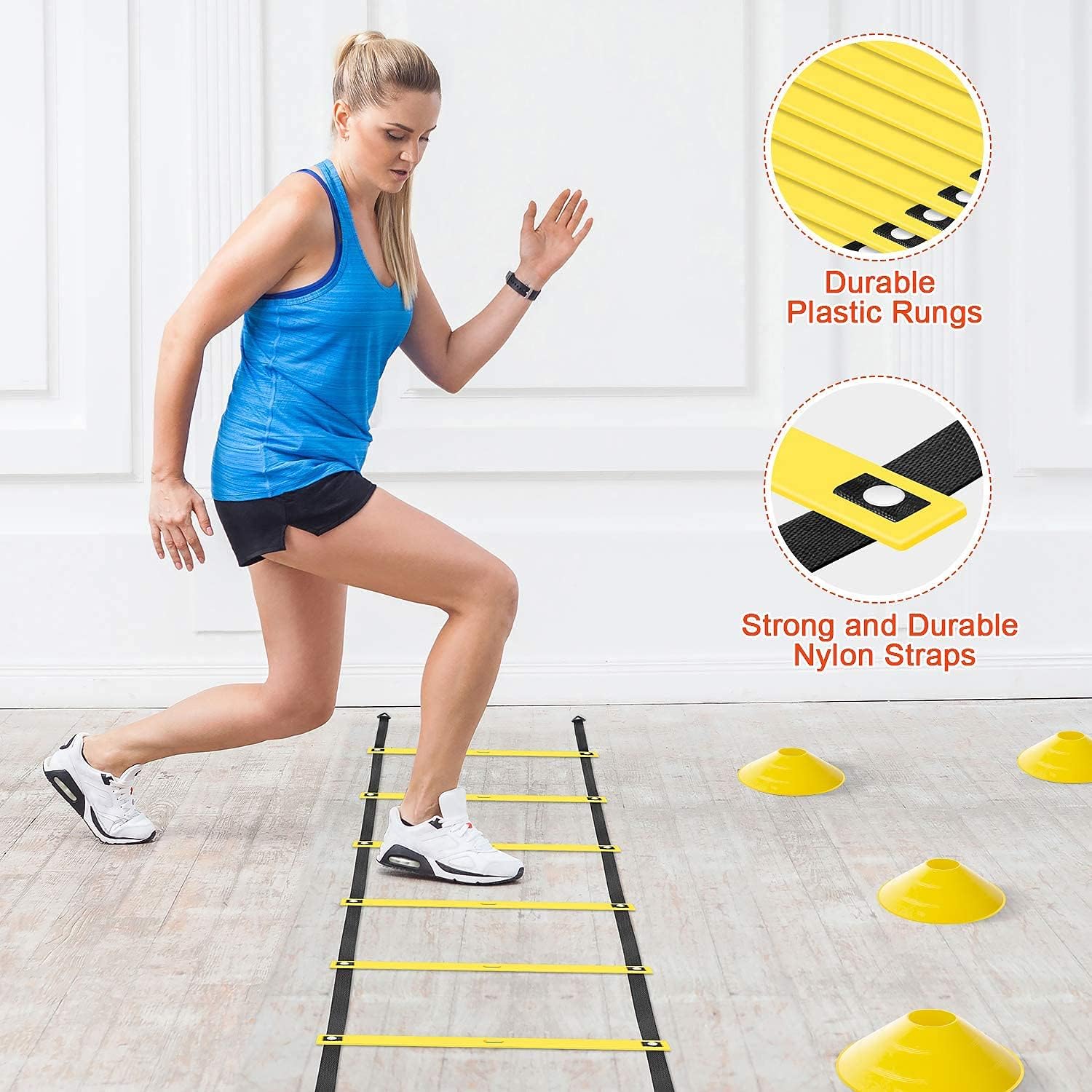 Ultimate Agility Ladder Training Set - 20ft Speed Ladder, 12 Soccer Cones, 4 Hurdles, Jump Rope & Running Parachute for Enhanced Performance in Football, Basketball, Soccer & More!