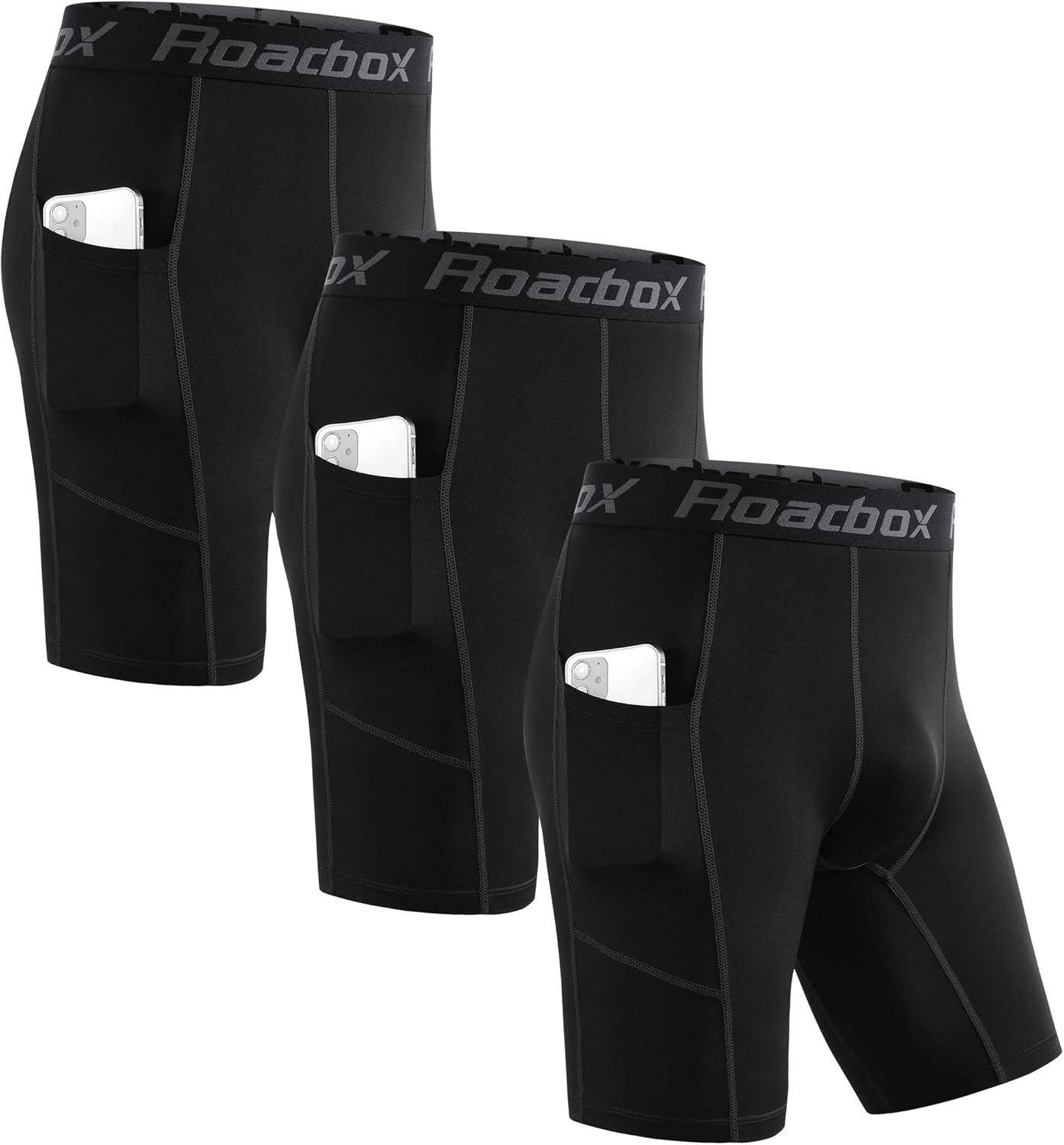 Men'S Compression Shorts with Pockets, 3 Pack 9'' Performance Running Base Layer for Workout Sports Underwear