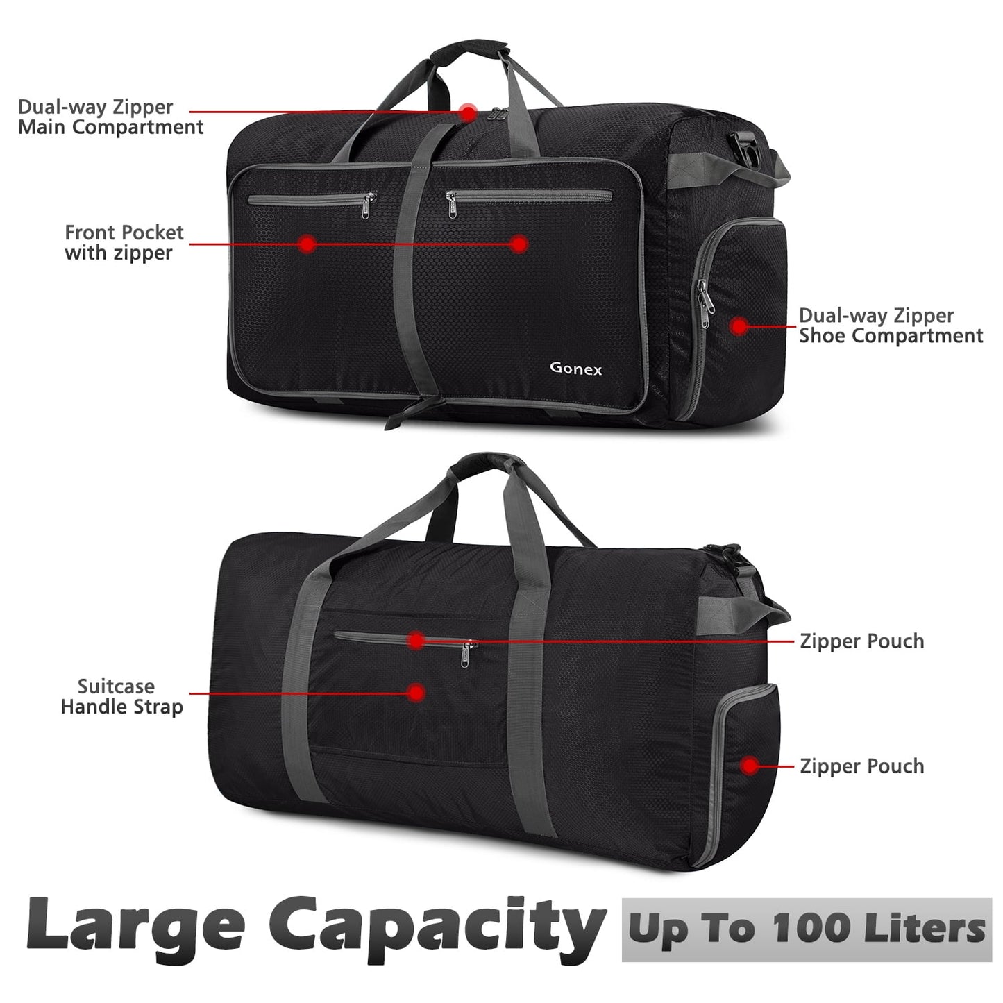 100L Travel Duffle Bags 32" Large Foldable Weekender Bag Waterproof Overnight Bag with Shoes Compartment for Camping