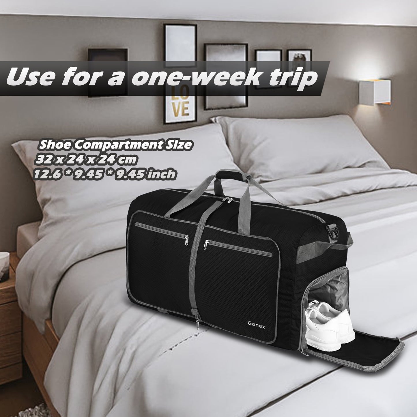 100L Travel Duffle Bags 32" Large Foldable Weekender Bag Waterproof Overnight Bag with Shoes Compartment for Camping